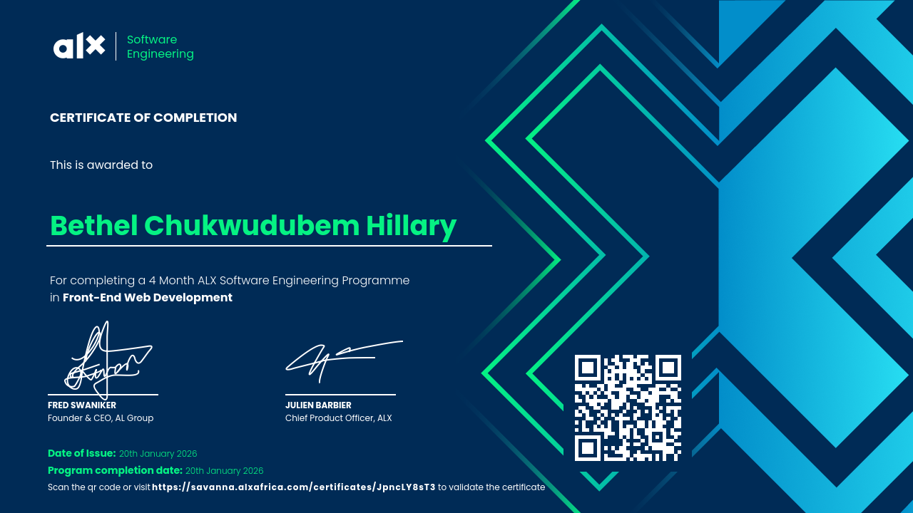 Front-End Web Development Certificate - Bethel Hillary