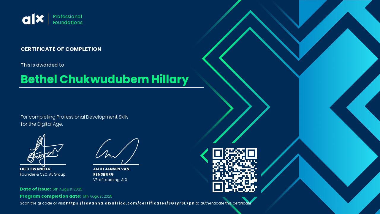 Professional Foundations Certificate - Bethel Hillary